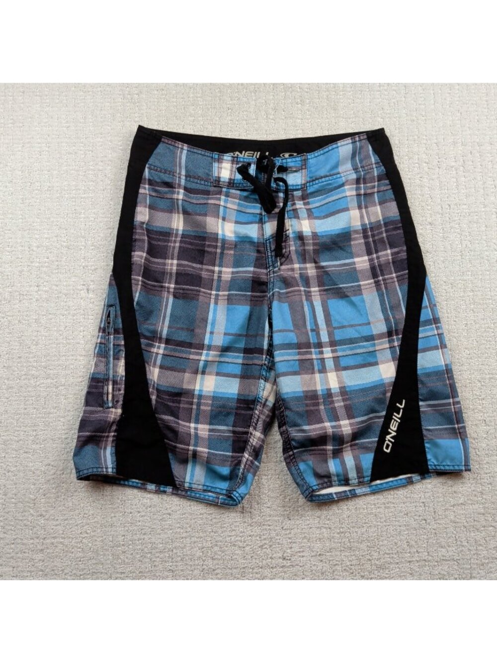 Y2K O’Neill Board Shorts Mens Sz 30* Blue Plaid Swim Trunks 2000's Surfer Skater